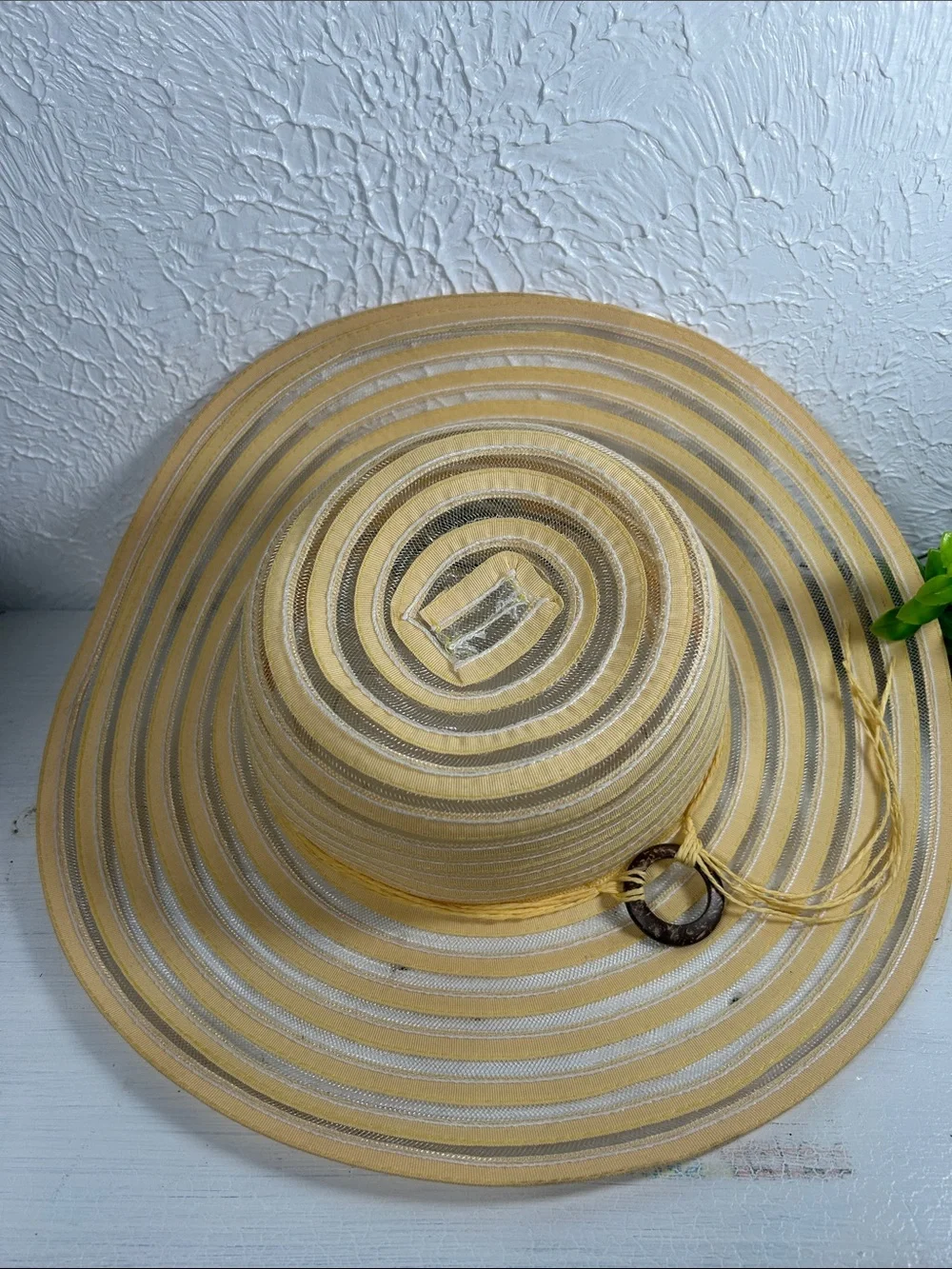 Wide Brim Sun Hat in Yellow and Beige - Lightweight Women's Summer Hat